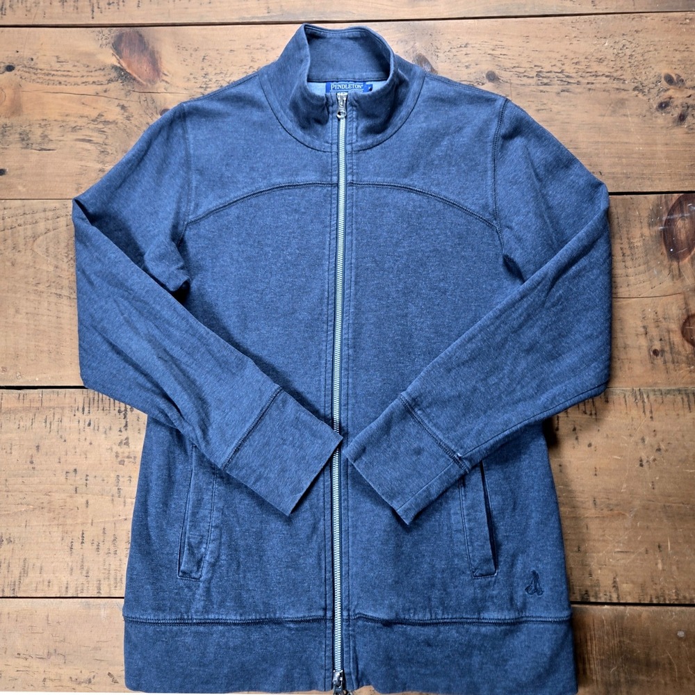 Pendleton Womens Blue Heather Full Zip Mock Neck Cotton Blend Jacket Size‎ M